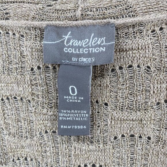 Chicos Sweater Womens 0 US Small Beige Travelers Glitter Open Cardigan Stretch - Picture 5 of 9
